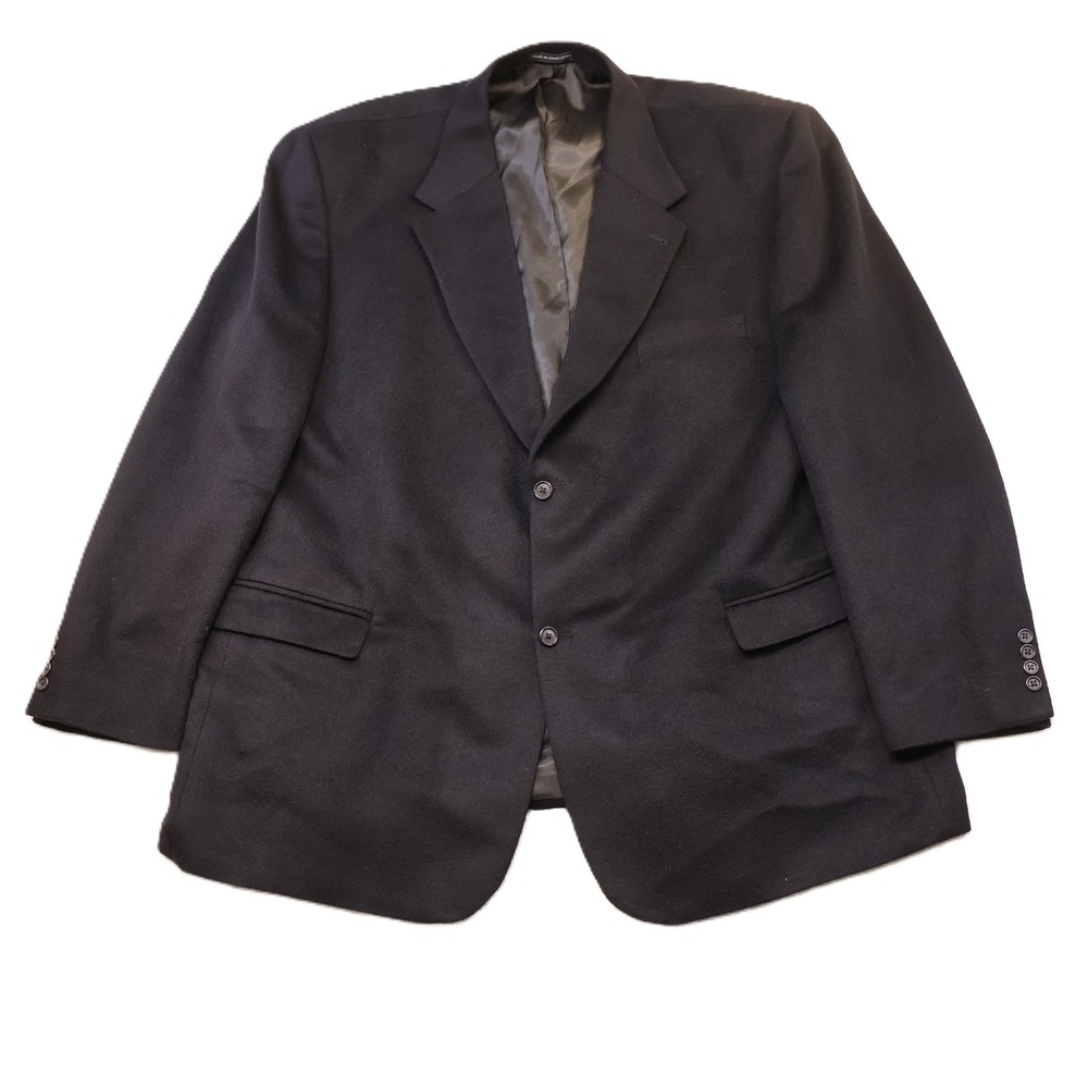 Mens 54L 100% Camel Hair Blazer Jacket Black 2-Button Sport Coat Vintage Luxury